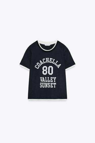DOUBLE-EFFECT SLOGAN T-SHIRT - Navy blue by Zara