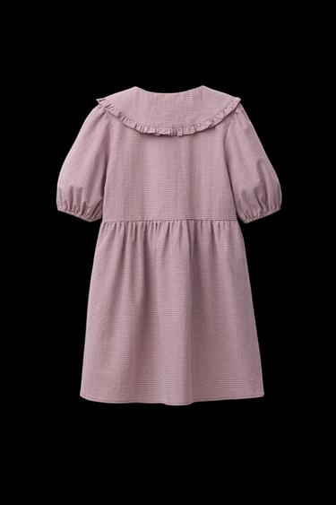 Zara GINGHAM CHECK COLLAR DRESS - Dark pink