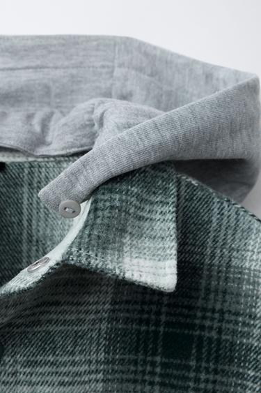 SURCHEMISE À CARREAUX AVEC CAPUCHE EN MOLLETON AMOVIBLE - Vert de Zara - Image 3