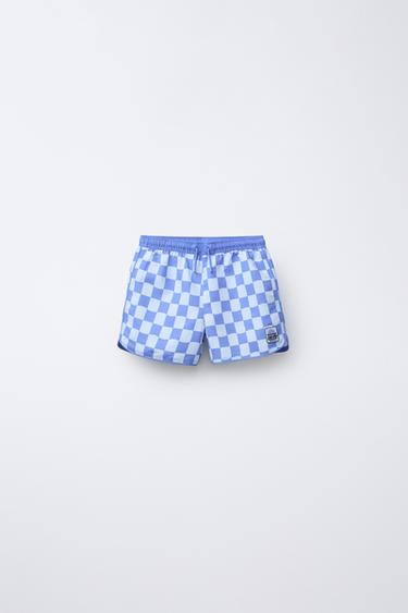 1-6 YEARS/CHECKERBOARD SWIM BERMUDA SHORTS - Aquamarine by Zara