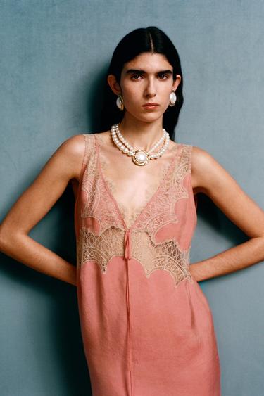 VESTIDO LENCERO ENCAJE WILLY CHAVARRIA X ZARA - Rosado de Zara