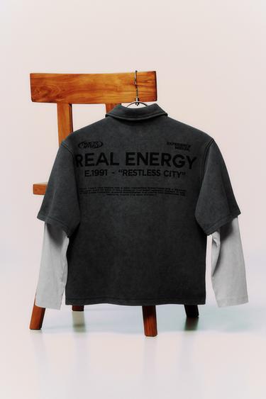 CAMISA FELPA DOBLE MANGA EFECTO LAVADO - Gris antracita de Zara