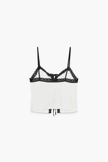 TOP ROMANTIQUE CONTRASTE - Blanc cassé de Zara - Image 4