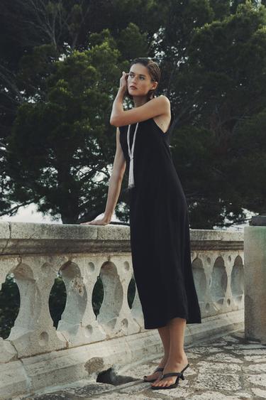 VESTIDO MIDI LINO 100% ZW COLLECTION - Negro de Zara