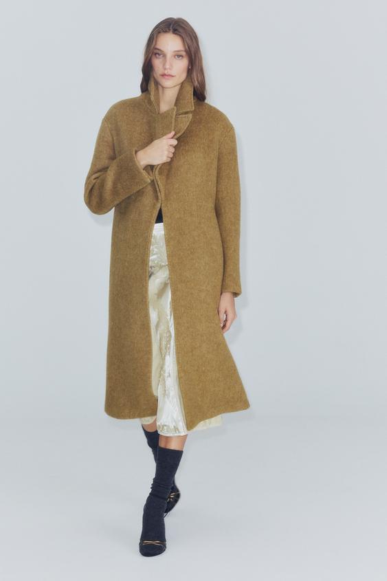 ДОВГЕ ПАЛЬТО З СУМІШЕВОЇ ВОВНИ ZW COLLECTION - Гірчичний Zara - Зображення 0