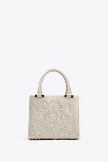 SATIN-EFFECT PEARL HANDBAG - Ecru by Zara