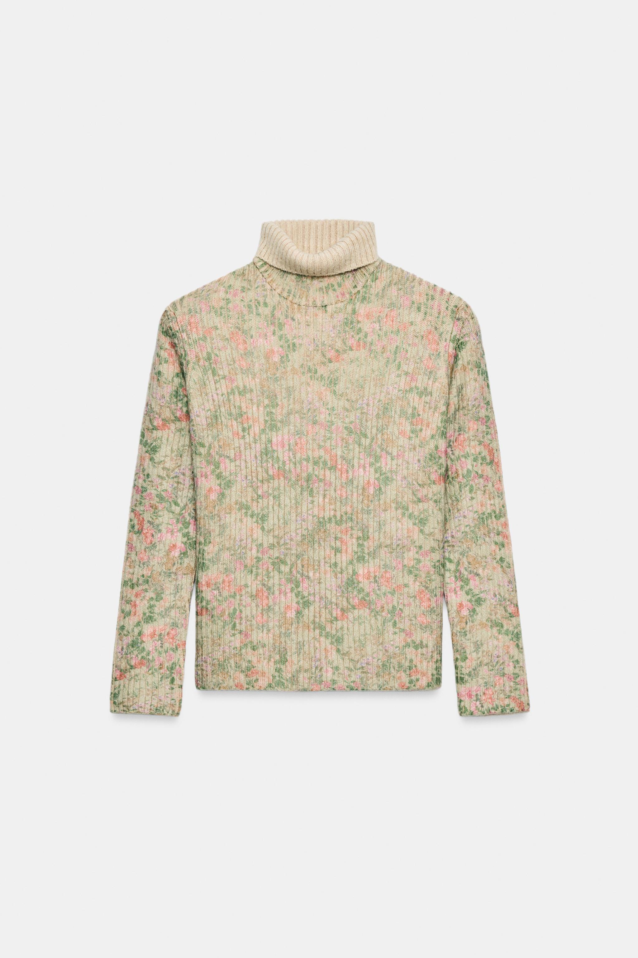 FLORAL PRINT RIBBED KNIT JUMPER