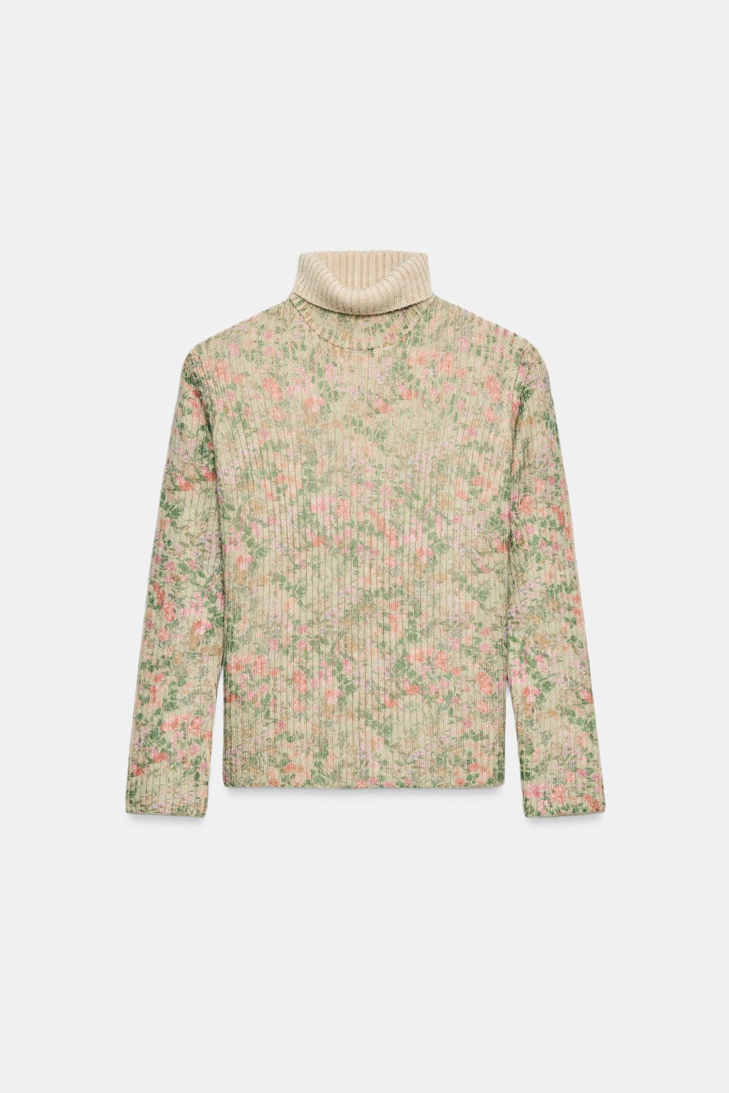 Женский свитер Zara Floral Print Ribbed Knit Jumper, цвет: Разноцветный — фото 6