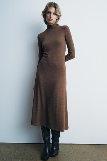 Zaras MIDIKLÄNNING SOFT - brun-mink