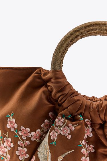 EMBROIDERED FAN BAG WITH BIRDS AND FLOWERS - Brown by Zara - Image 2