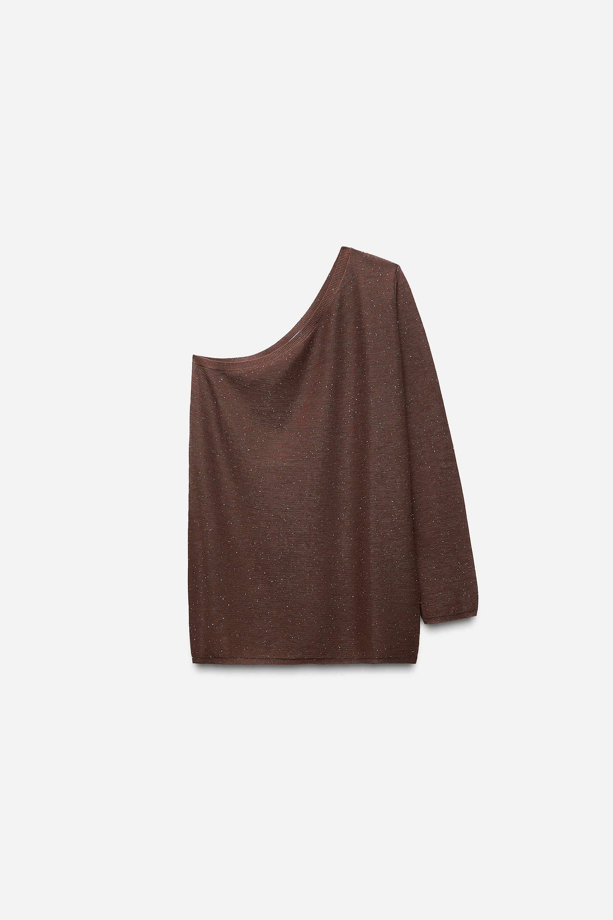 ASYMMETRIC SHIMMER KNIT TOP - Brown | ZARA United States ASYMMETRIC SHIMMER KNIT TOP - Brown | ZARA United States