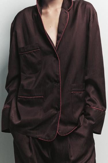 CONTRAST STRIPED PYJAMA SHIRT - Brown by Zara