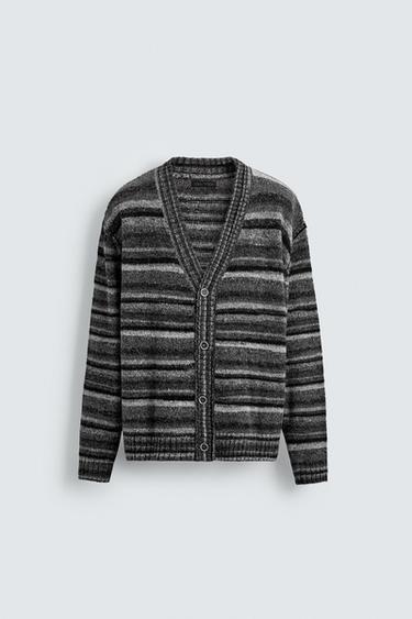 STRIPED JACQUARD CARDIGAN - Anthracite Grey by Zara