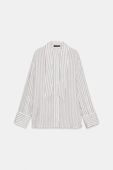 FLOWING STRIPED SHIRT WITH SCARF DETAIL - only one by Zara - Image 4