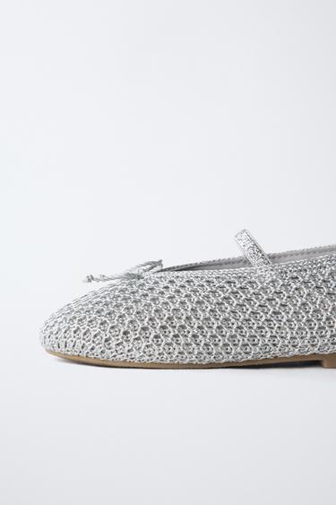 METALLIC CROCHET BALLET FLATS - Silver by Zara - Image 5
