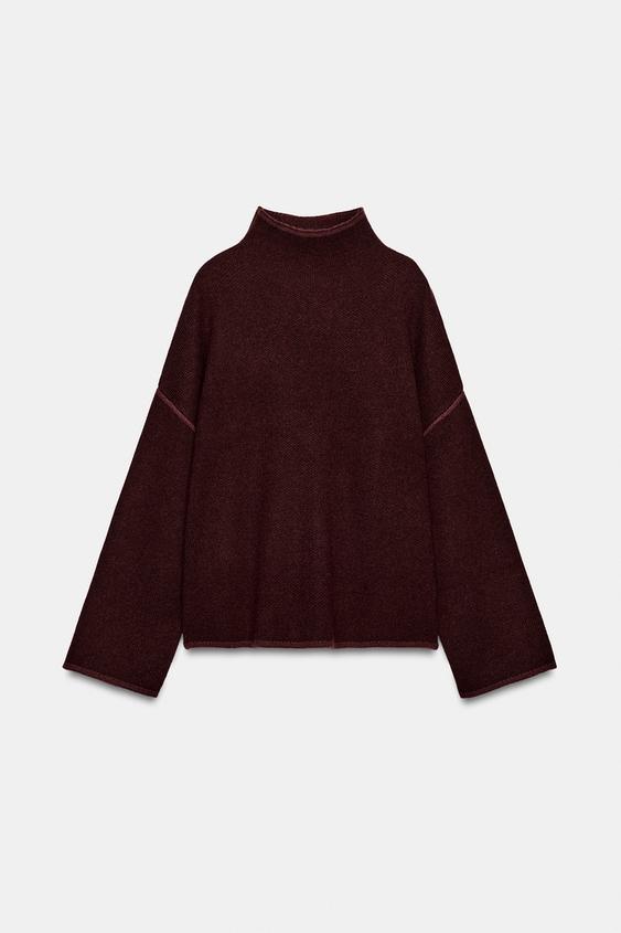 KNIT HIGH NECK JUMPER - Burgundy by Zara - Image 0