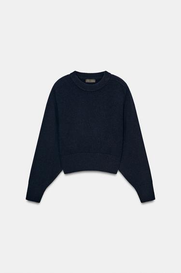 100% WOOL JUMPER WITH SHOULDER PADS - Navy blue by Zara - Image 2