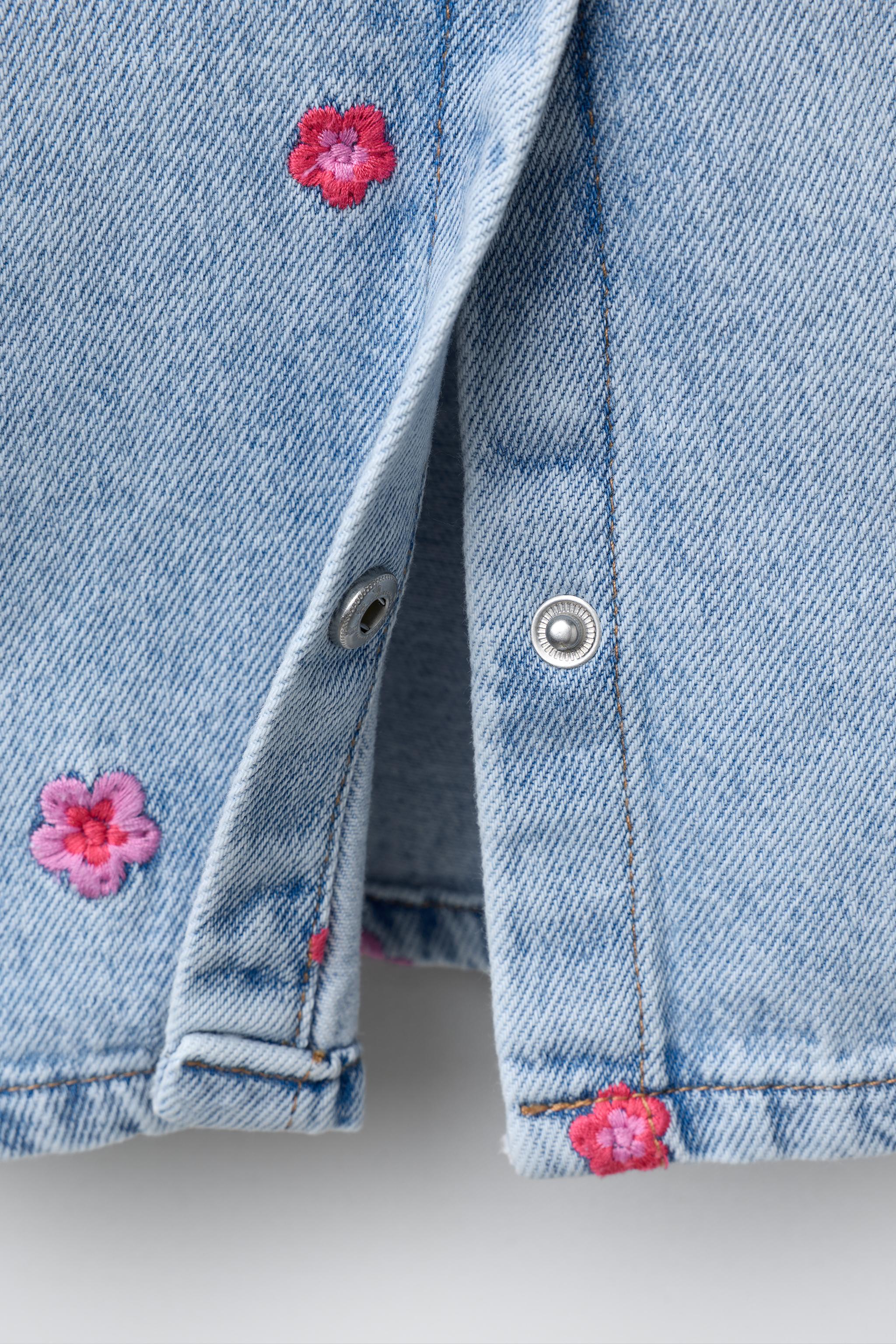 EMBROIDERED FLORAL DENIM DRESS