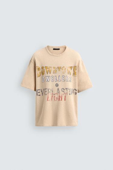 WASHED PRINTED KNIT T-SHIRT - Sand by Zara