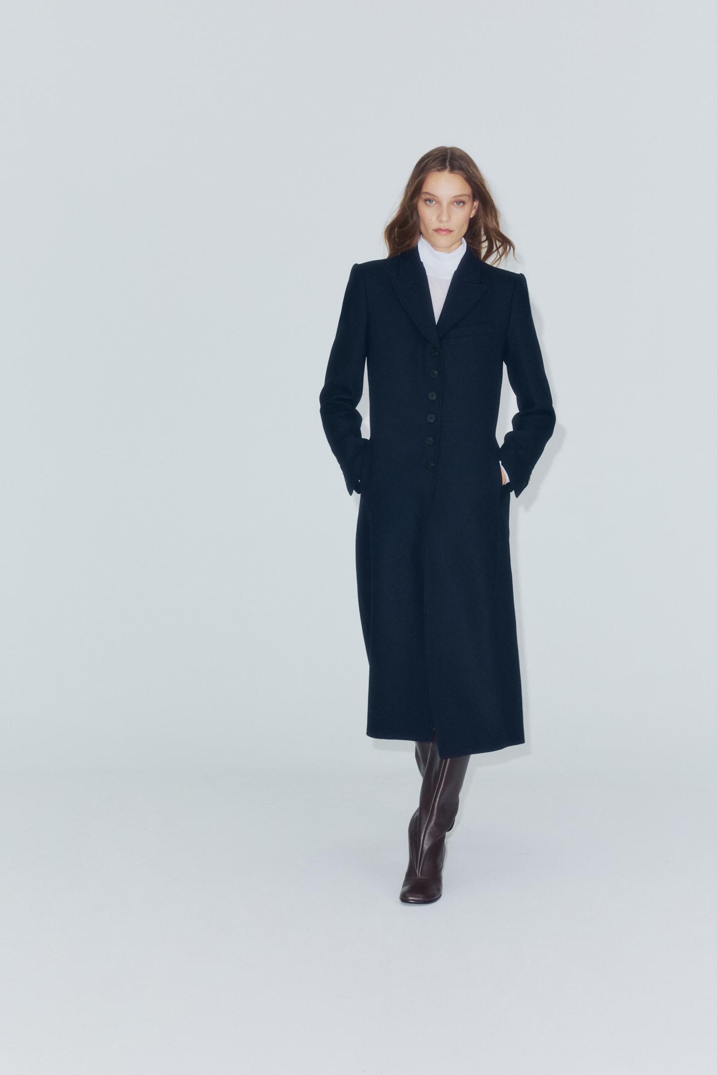 Женское пальто Zara ZW Collection Wool Long, цвет: Тёмно-синий — фото 5