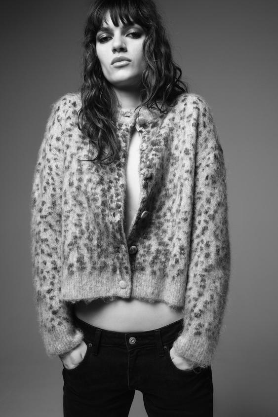 ANIMAL JACQUARD CARDIGAN - Light grey by Zara - Image 0