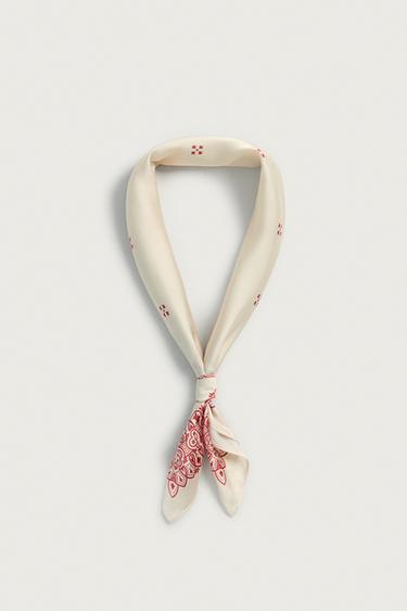 Zara 幾何印花緞面頭巾 - 裸色