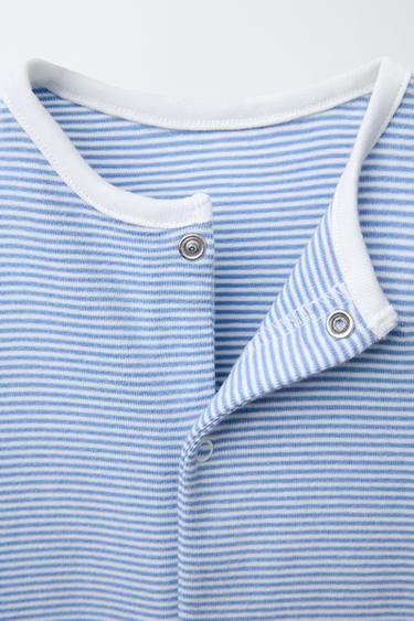 STRIPED SLEEPSUIT WITH CONVERTIBLE FOOT - Mid-blue by Zara - Image 4