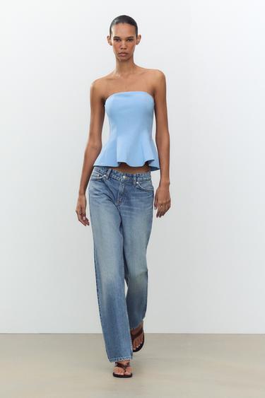 TOP BUSTIER PÉPLUM - Bleu de Zara