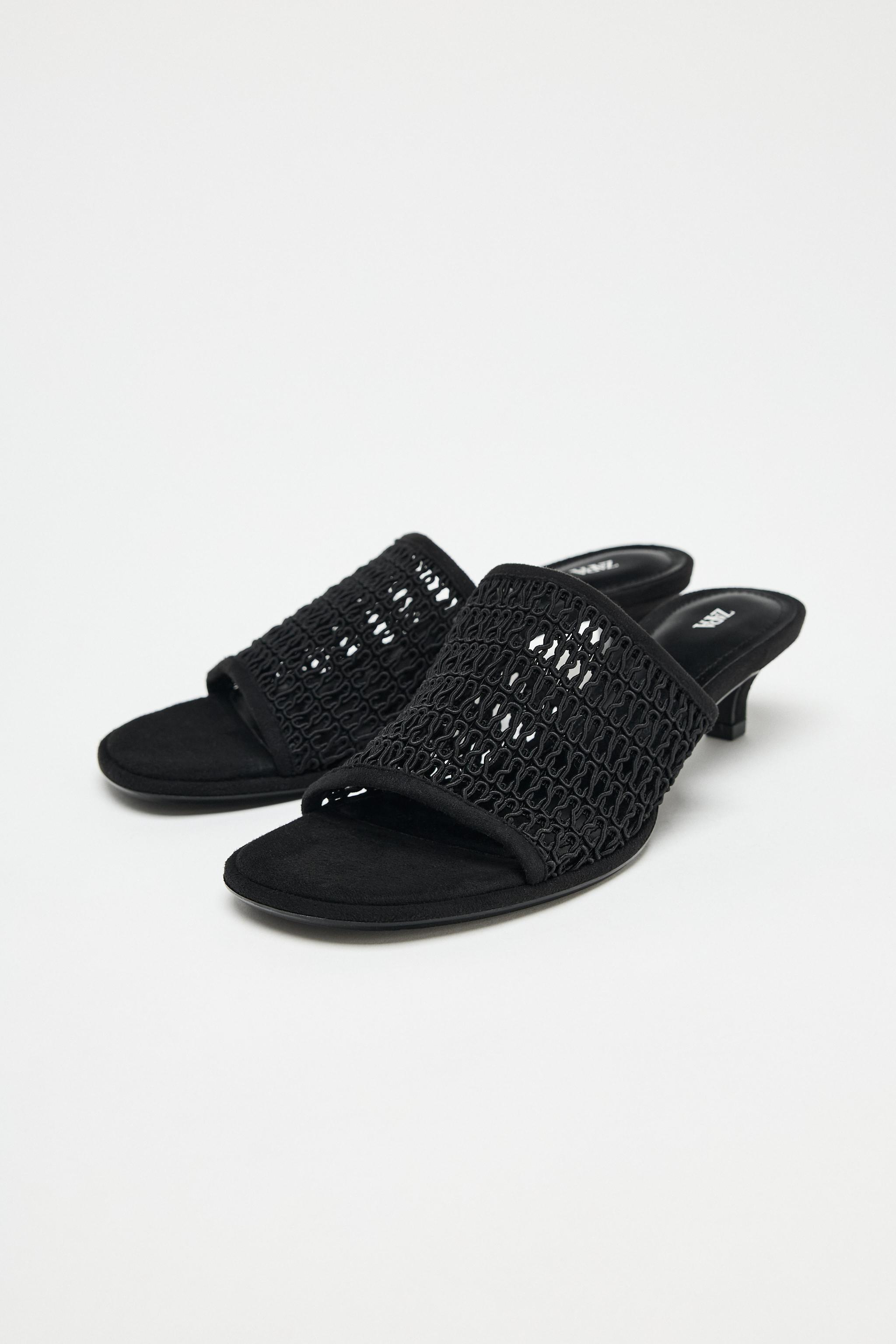 ZARA 編み込みキトゥンヒールミュール 1313/510 編み込みキトゥンヒールミュール - ブラック | ZARA Japan / 日本