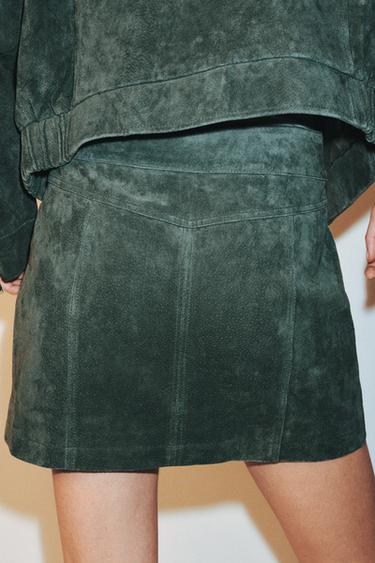 100% SUEDE LEATHER MINI SKIRT - Mid-green by Zara - Image 2