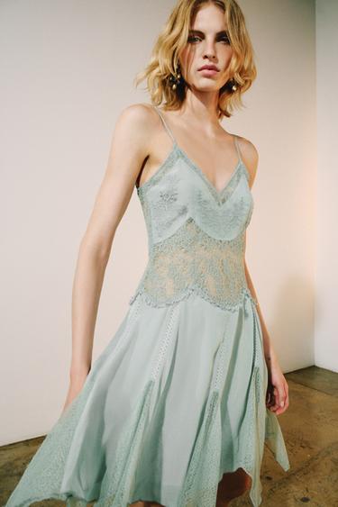 ΚΟΝΤΟ ΦΟΡΕΜΑ ΜΕ ΔΑΝΤΕΛΑ ZW COLLECTION - Μπλε παστέλ του Zara