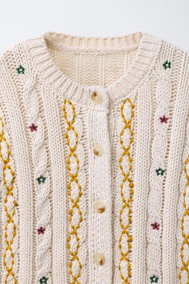 GILET EN MAILLE TORSADÉE BRODÉ - Écru moyen de Zara - Image 2