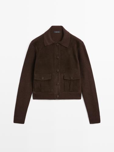 Chaqueta combinada punto y piel ovina - Chocolate de Zara