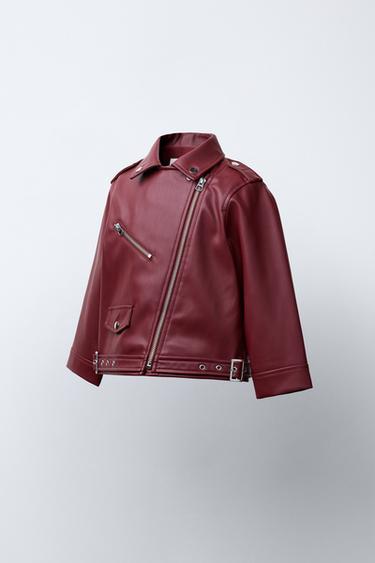 FAUX LEATHER JACKET WITH BUCKLES - Burgundy by Zara - Image 1