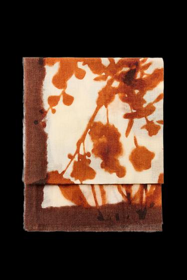 Zara FLORAL PRINTED WOOL SCARF - Ecru