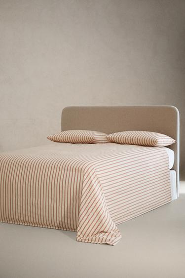 STRIPED PERCALE DUVET COVER (300 THREAD COUNT) - Red by Zara - Image 1