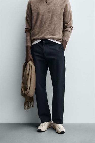 Zara 直筒版紋理長褲 - 海藍色