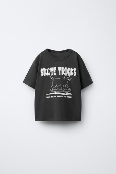 Zara CAT PRINT T-SHIRT - Anthracite grey