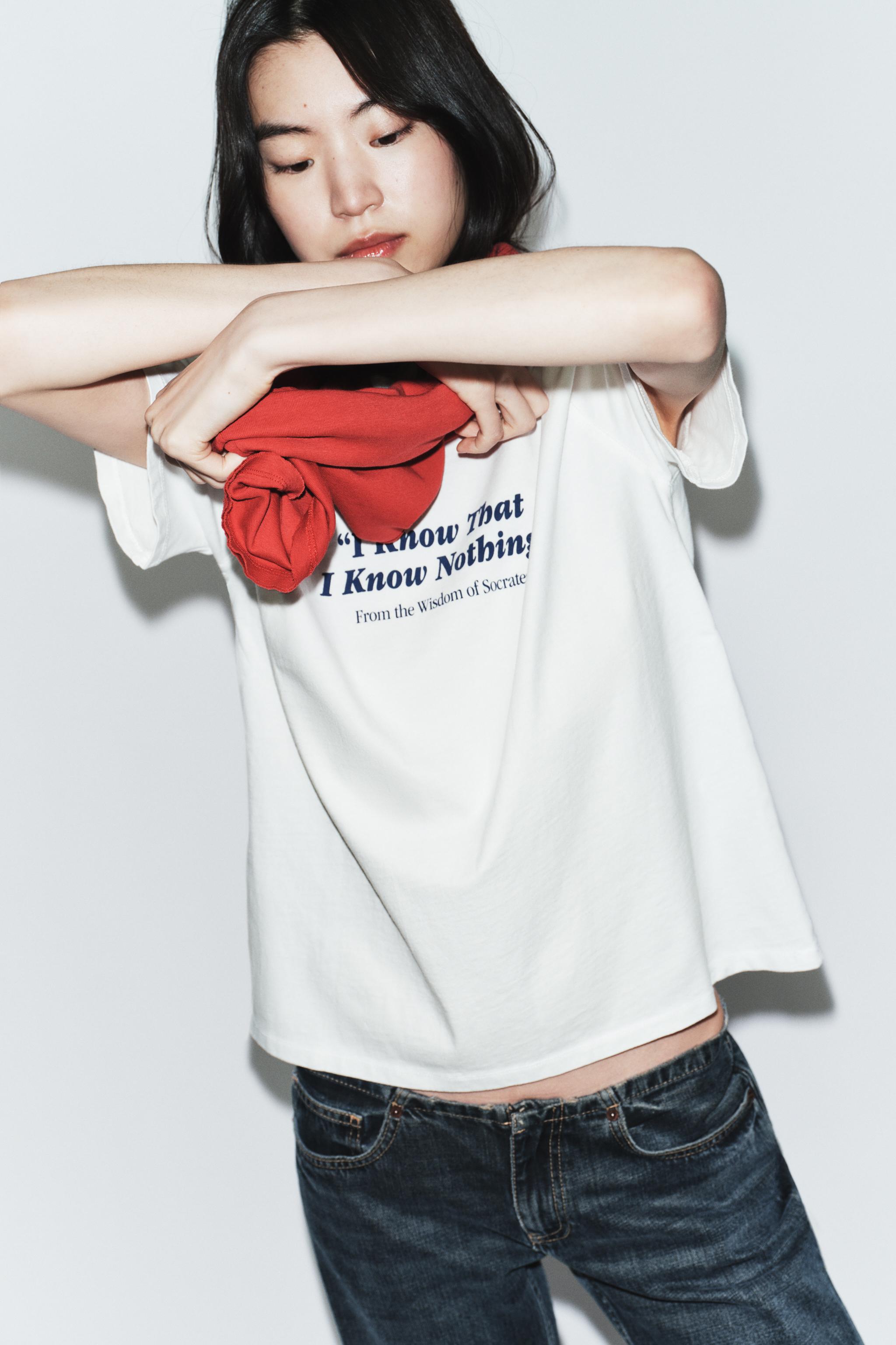 ショートスリーブテキストTシャツ - ホワイト | ZARA Japan / 日本