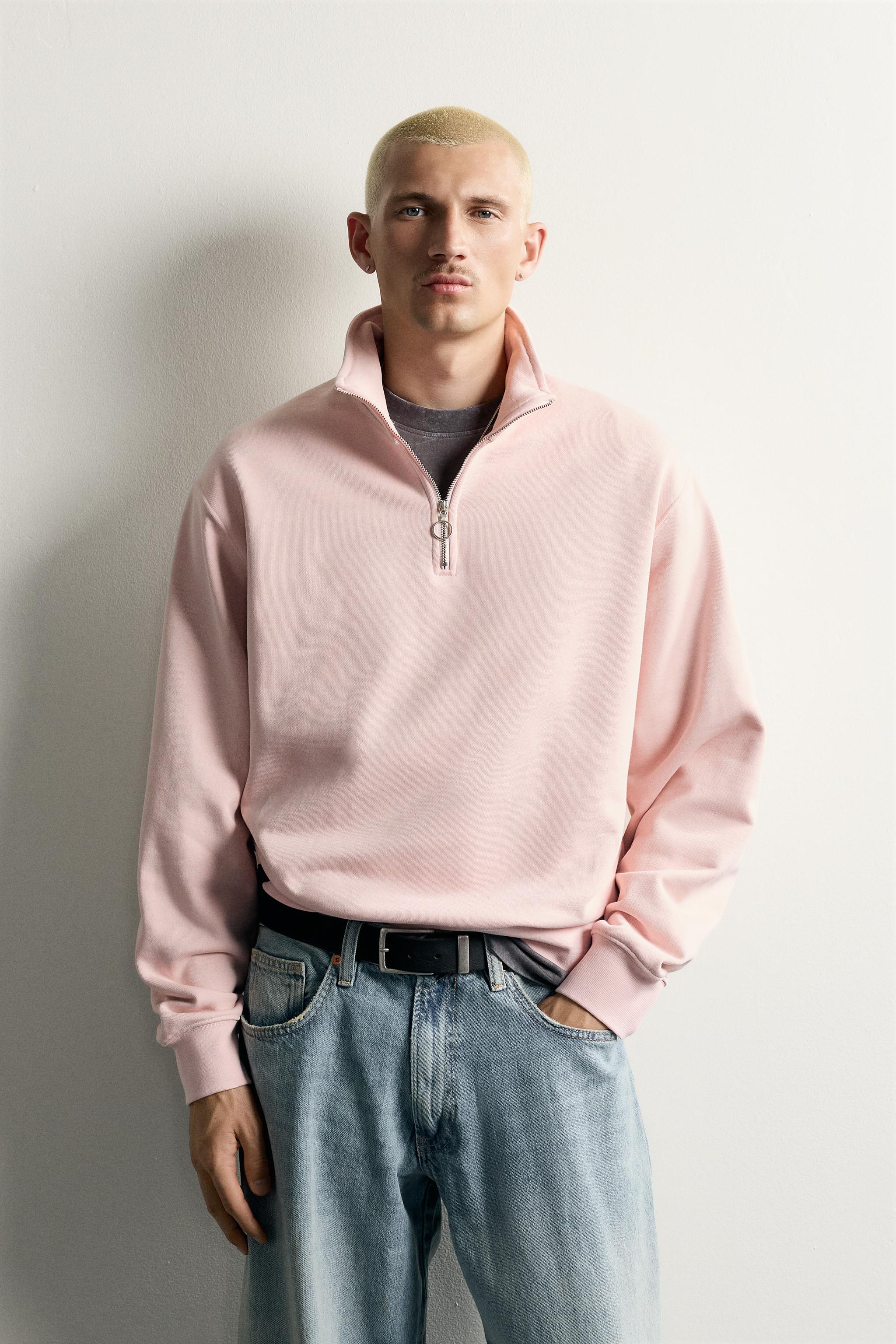BASIC QUARTER-ZIP SWEATSHIRT - Pink | ZARA South Africa