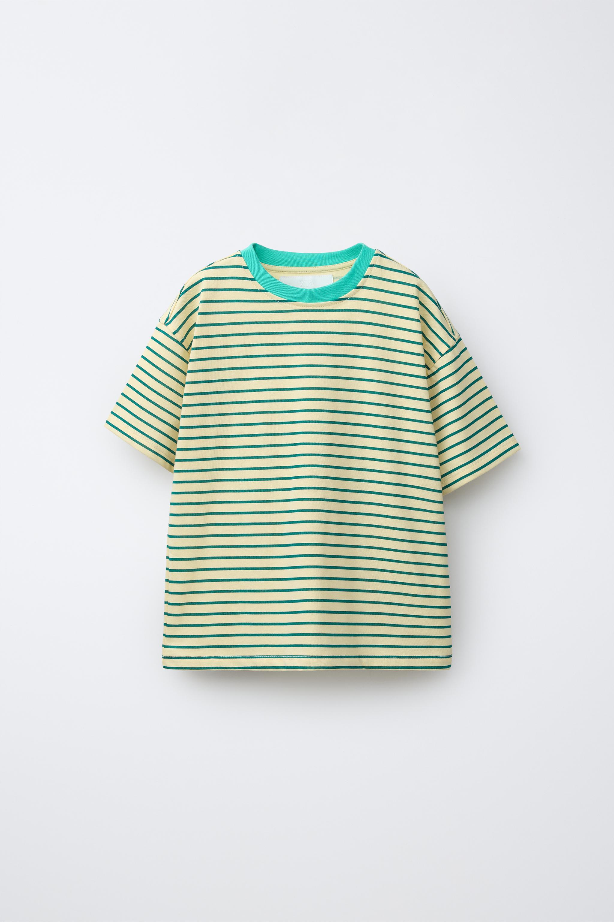 STRIPED T-SHIRT WITH CONTRAST NECKLINE — Yellow