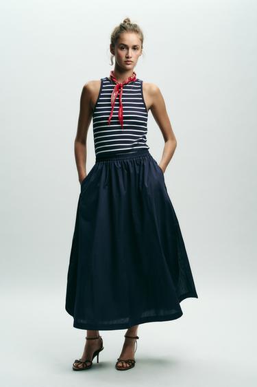 CONTRAST POPLIN MIDI DRESS - Navys / Ecrus by Zara