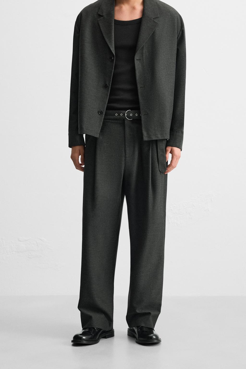 PLEATED BELTED SUIT TROUSERS