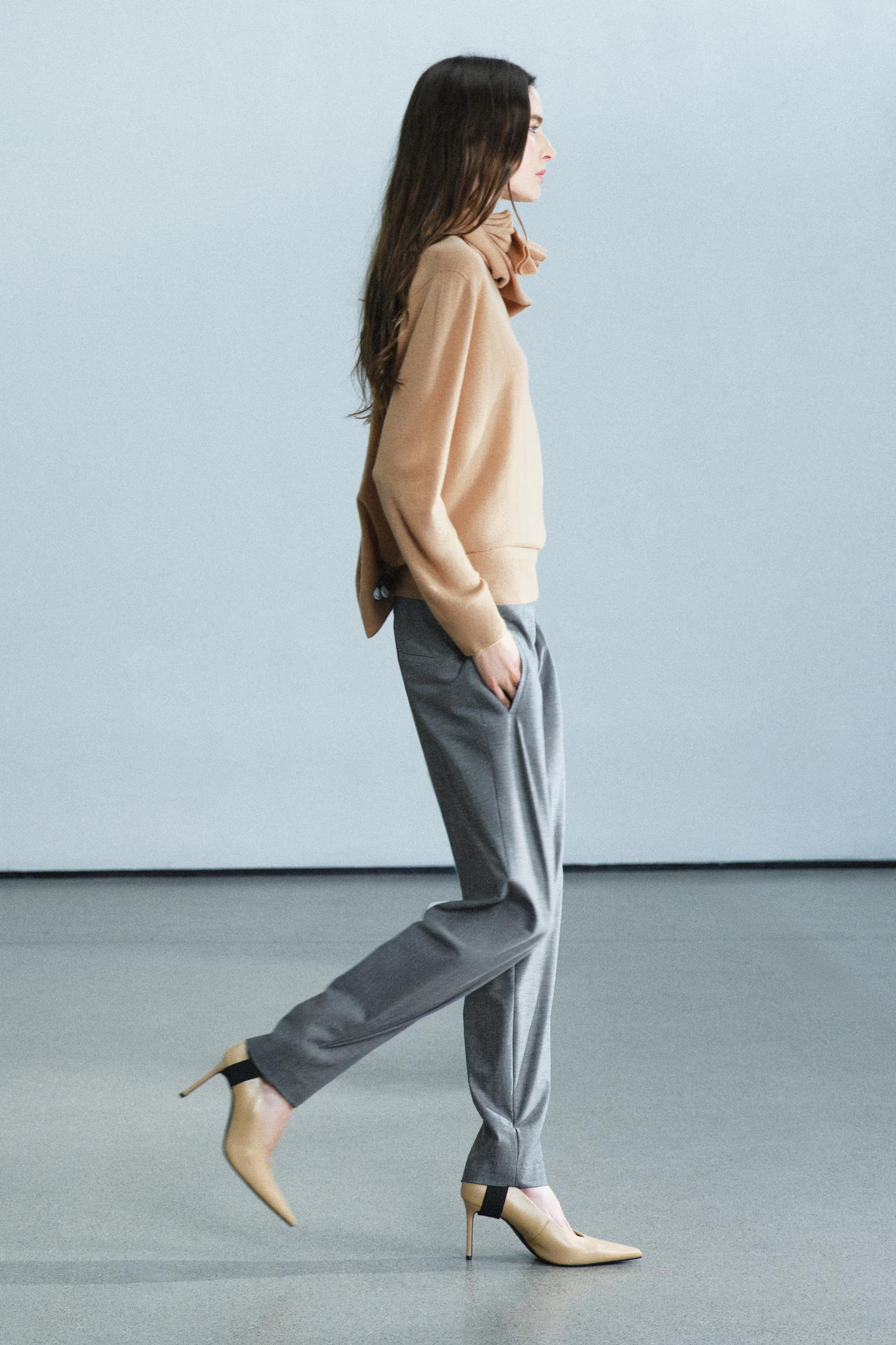 Женские брюки Zara ZW Collection Wool Stirrup, цвет: Серый меланжевый — фото 5