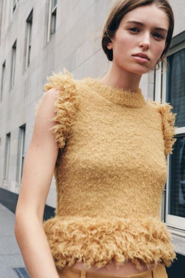 FAUX FUR KNIT TOP - camel by Zara