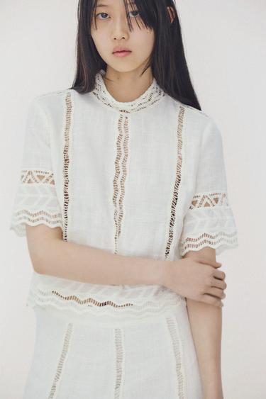 ZW COLLECTION クロシェシャツエクリュZaraのZW COLLECTION クロシェシャツ - エクリュ 