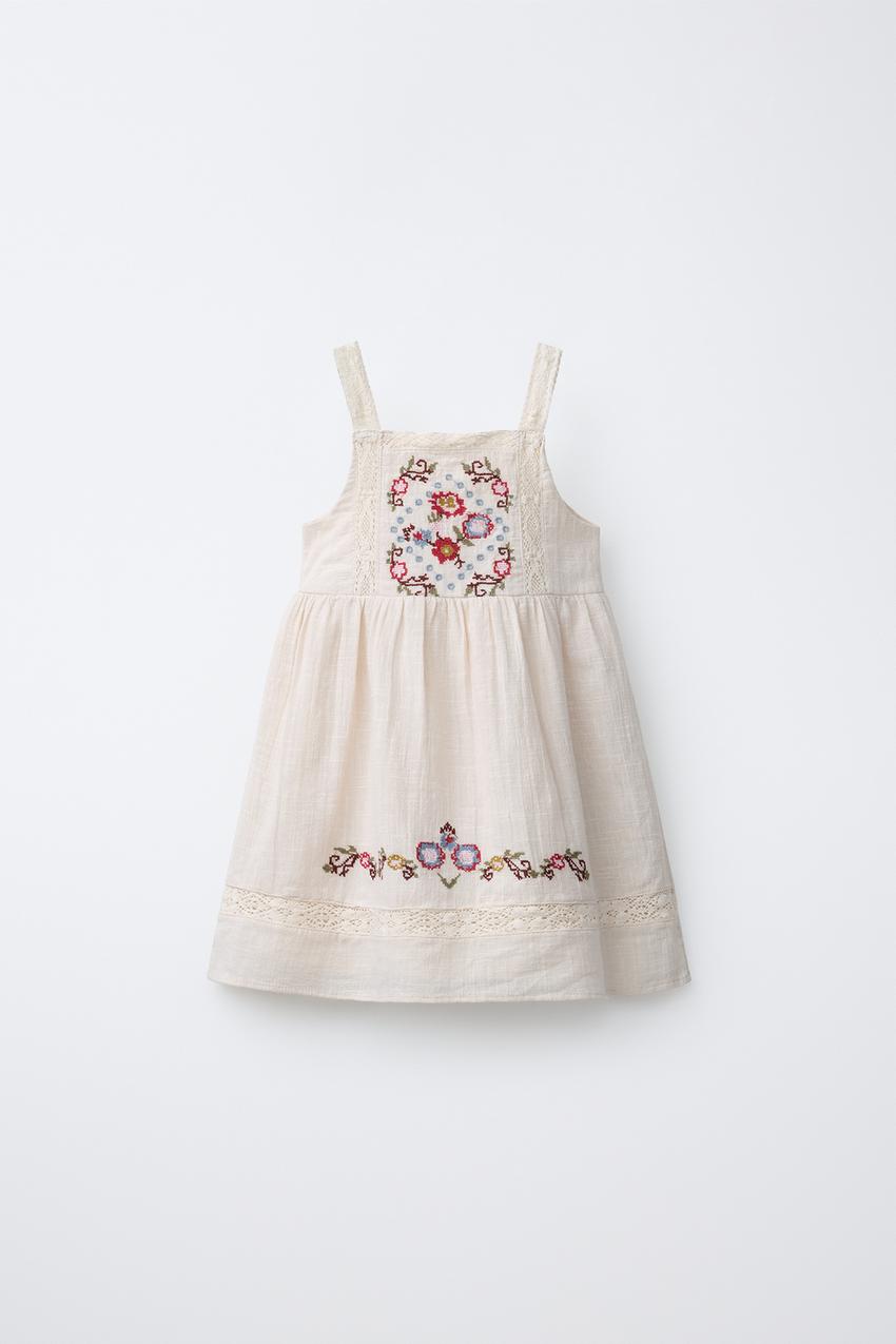 Zara - Cross Stitch Embroidered Dress - Ecru - 1 Years (33,9 Inches) - Kids Zara - Cross Stitch Embroidered Dress - Ecru - 1 Years (33,9 Inches) - Kids