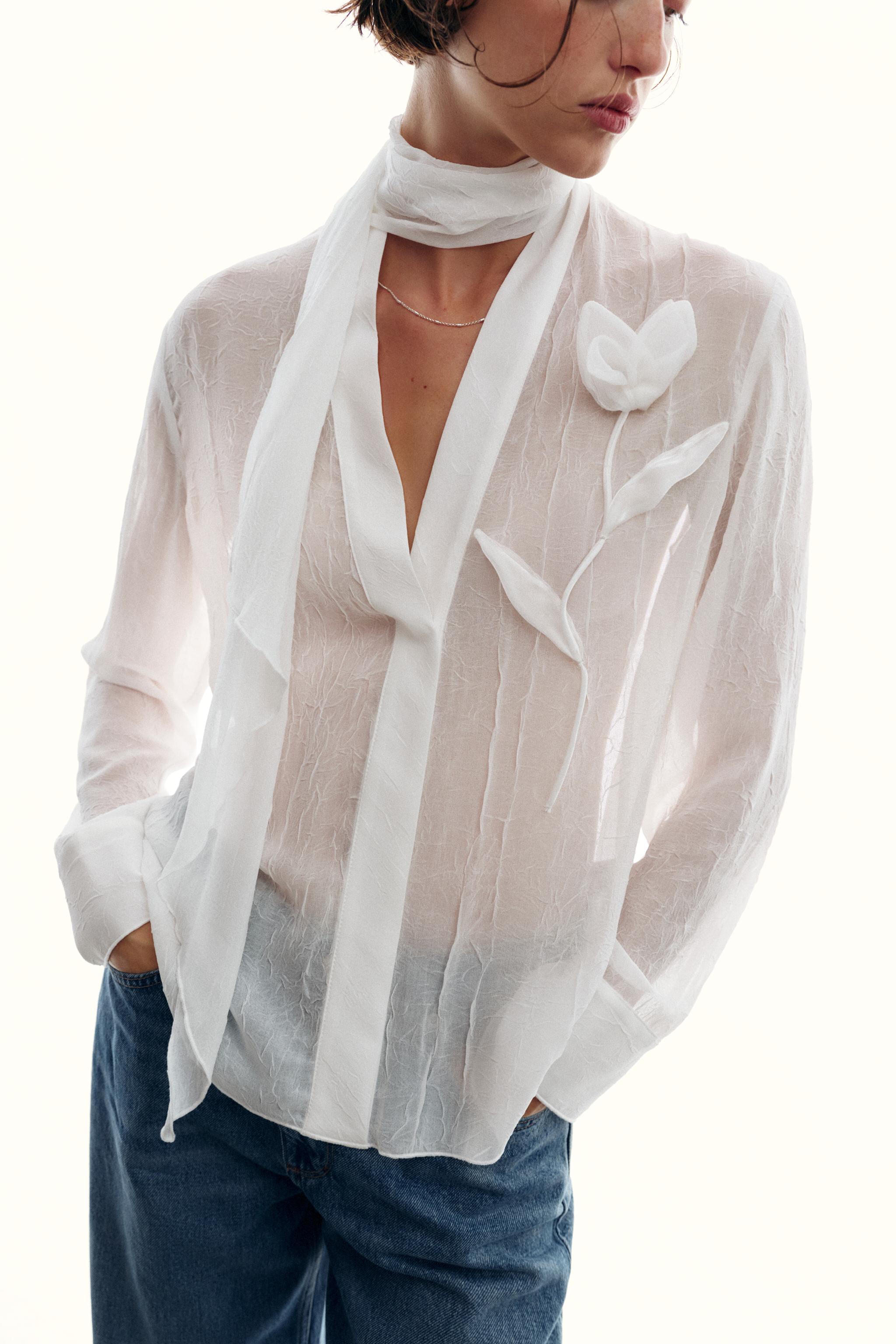 SEMI-SHEER FLOWER BLOUSE