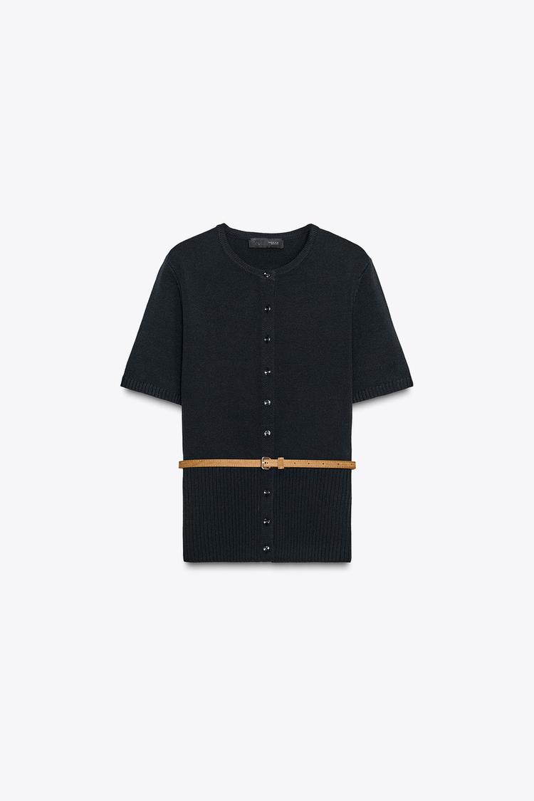 CHAQUETA PUNTO MANGA CORTA CINTURΓN Marino ZARA Estados Unidos