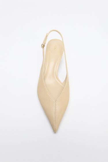 SLINGBACK KITTEN HEEL SHOES - Ecru White by Zara